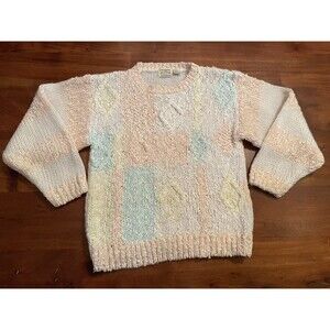 Vintage Forindi Pastel Colorblock Chunky Knit Sweater Small 80s 90s Grannycore
